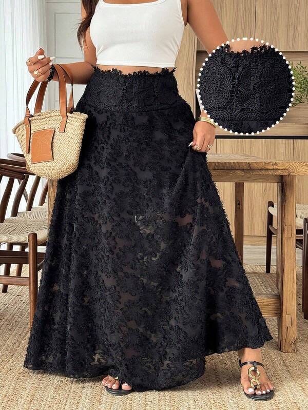 Weeklong Plus Size Women Lace High Waist Casual Versatile Daily Wear Skirt