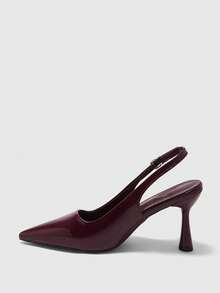 CUCCOO BIZCHIC 女士尖头细高跟酒红色时尚简约百搭日常通勤购物鞋 女士高跟鞋 后跟系带露跟鞋 女鞋 - 酒紅色 - 查看 10