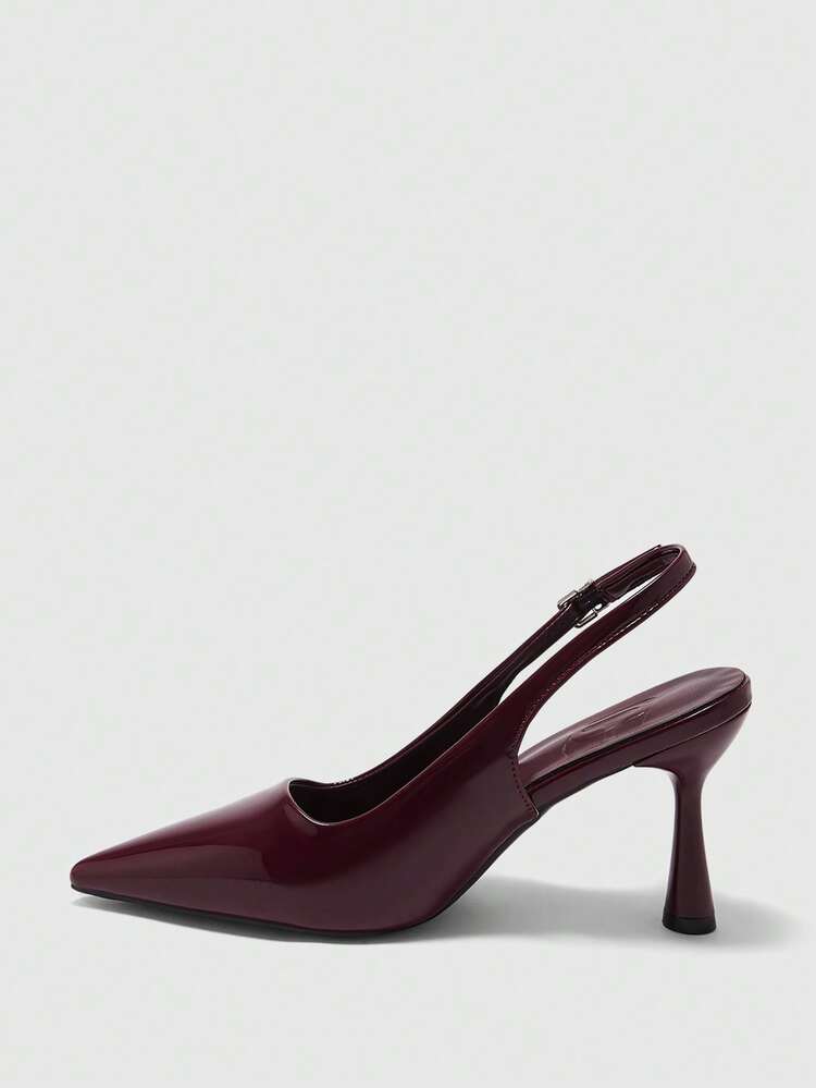 CUCCOO BIZCHIC Women Shoes Pointed Stiletto Burgundy Fashion Simple Basic Daily Versatile Commute To Work Shopping Women's High Heels Shoes Rear Strap Slingback Shoes Women's Shoes Spring Shoes