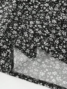 GlowEve CURVE Plus Size Women's Fashion Ditsy Floral Print Slit Hem Ruffle Hem Skirt, Spring/Summer - Black and White - View 4