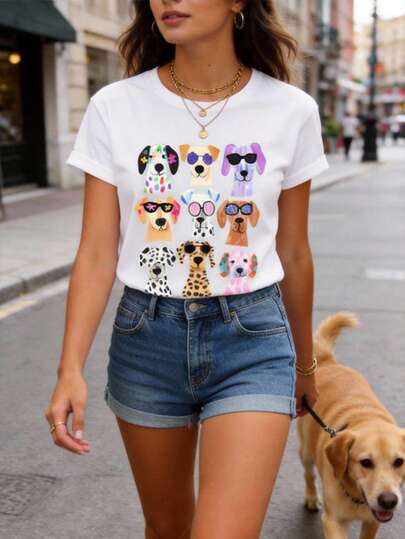 Blusa Básica Cuello Redondo Tela Brush Con Estampado