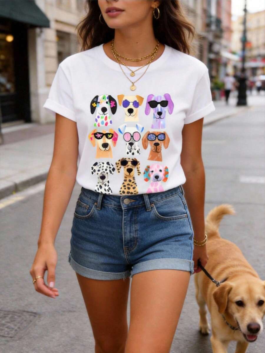 Blusa Básica Cuello Redondo Tela Brush Con Estampado - Multicolor - Ver 1