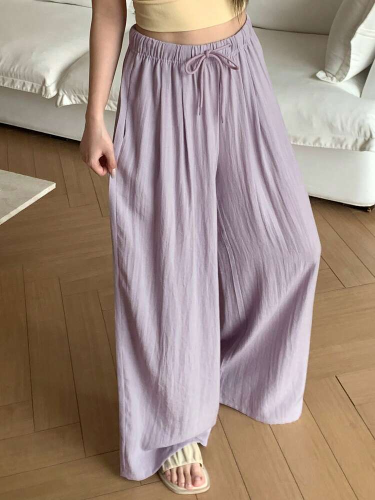 Women's Casual Drawstring Waist Pants, Loose Fit Loungewear