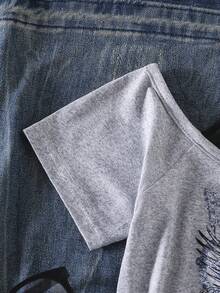 SHEIN ChillGRL 这款少女休闲二合一街头风T恤，印有字母标语和汽车图案，采用露肩短袖设计，适合夏季休闲活动、购物和拍照。 - 灰色 - 查看 5