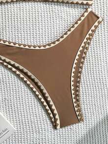 Swim Basics مجموعة بكيني ثلاثية قطع للنساء بخصر منخفض وتريم من أصداف البحر، بألوان صلبة وأشرطة قابلة للتعديل، موديل جديد لصيف - متعدد الألوان - مشاهدة 3