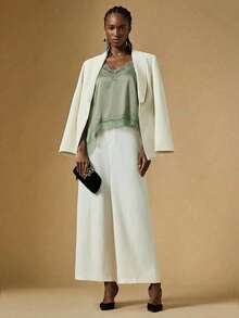 Briarwyn 女士夏季时尚纯色撞色蕾丝不对称下摆吊带背心 - 綠色 - 查看 7