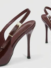 CUCCOO SZL Tacones de punta alta de color burdeos con decoración de hebilla de metal - Espejo burdeos oscuro - Ver 10