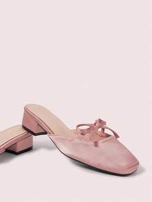 CUCCOO DOLLMOD Ljusrosa söta rosett Baotou halva tofflor för damer - Rosa - Visa 4