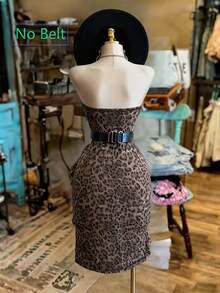 INAWLY 女士时尚豹纹抹胸迷你连衣裙（不含腰带） - 彩色 - 查看 2