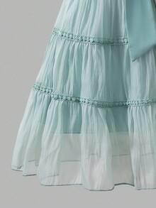 Elladie kids 少女公主风薄纱3D蝴蝶中长优雅连衣裙 - 綠色 - 查看 4