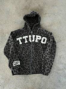 Glimmora Retro Street Fashion Leopard Print Zipper Sweatshirt - Multicolor - View 2