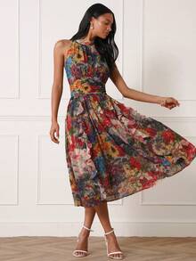 Lilora 女士优雅无袖印花连衣裙 - 彩色 - 查看 6