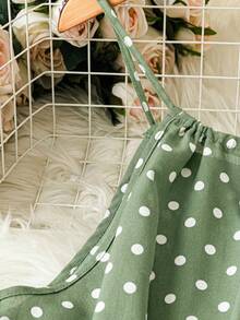 SHEIN LUNE Áo hai dây chấm bi cỡ lớn dành cho nữ, váy chấm bi mùa hè, váy chấm bi cho nữ, váy mùa hè cho nữ, váy dễ thương cho nữ, váy mùa hè cho bé gái, áo hai dây chấm bi, áo tank top chấm bi, áo chấm bi nữ, áo chấm bi xanh lá cây, áo hai dây mùa hè. - màu xanh lá - Xem 5