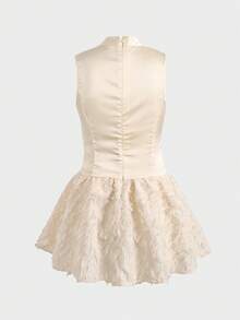 少女优雅派对夏季纯色无袖蝴蝶结装饰连衣裙 - 杏色 - 查看 4