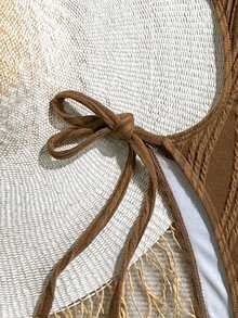 Soleia 女士橄榄绿针织提花纹理V领露背挂脖连体泳衣，适合海滩度假 - 咖啡棕 - 查看 5