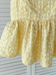 SHEIN Tween Girl Casual Vacation Woven Floral Textured Camisole Top With Ruffle Trim, Light Yellow - Yellow - View 6