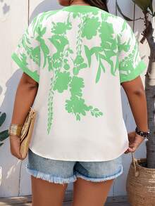 SHEIN Clasi Plus Size Women Casual Positioning Print Shirt, Summer - Multicolor - View 2