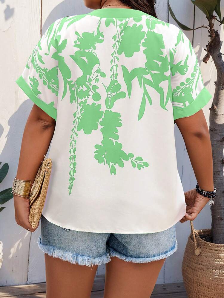 SHEIN Clasi Plus Size Women Casual Positioning Print Shirt, Summer - Multicolor - View 2