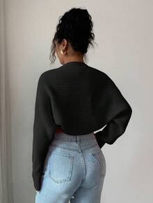 Rafferiza Petite Áo khoác cardigan dáng ngắn màu trơn, kiểu dáng thường ngày, phù hợp cho mùa xuân và mùa thu. - màu đen - Xem 2