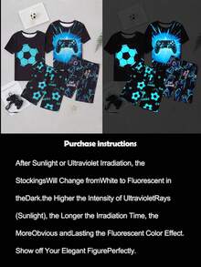 男童新款极简主义电子游戏和足球夜光修身舒适休闲四件套家居服，春夏款 - 彩色 - 查看 5