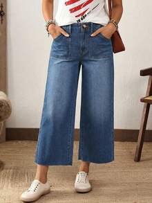 EMERY ROSE Women's Straight Leg Casual Summer Versatile Jeans With Pockets - Blue - View 1