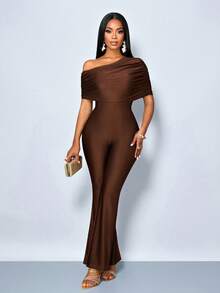 SOLERSUN 女士连体裤：性感、优雅、通勤、简约、露肩、收腰针织棕色连体裤，春夏女装，海滩度假、约会、派对皆宜 - 咖啡棕 - 查看 6