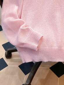 Manfinity Joysei 男士休闲纯色圆领落肩长袖粉色毛衣，秋冬款 - 粉色 - 查看 5