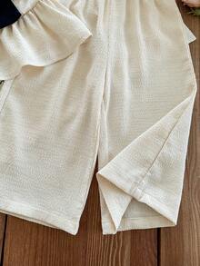 SHEIN LMoss Kids 女婴度假休闲可爱杏色蝴蝶结吊带背心和松紧腰裤套装 - 杏色 - 查看 4