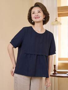 Vivie Lora Women's Casual Solid Color Loose Short Sleeve Blouse - Brown - View 7