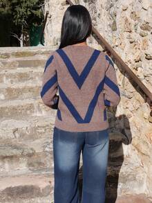 Yess Loren 2024 Autumn/Winter New Casual Polygon Striped Sweater Knit Pullover Fall Outfit - Multicolor - View 2