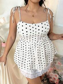 Comfortcana Navy Blue Polka Dot A-Line Casual Plus Size Sleeveless Camisole, Suitable For Spring And Summer, Going Out Tops - White - View 8