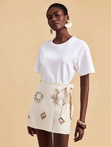 Travachic Vacation Casual Embroidered Tie-Up Wrap Skirt - Apricot - View 6