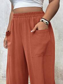 Freevana Plus Size Casual Pocket Hem Pants - Rust Brown - View 7