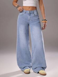 TRNVIE Fashionable Casual Crochet Distressed Low-Waist Straight Leg Jeans - Light Wash - View 3