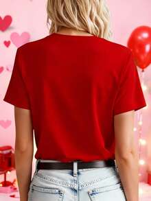 EMERY ROSE 女士爱心印花圆领短袖T恤，可爱夏季上衣红色图案T恤女款红色T恤女款可爱红色上衣女款图案T恤红色T恤 - 紅色 - 查看 2