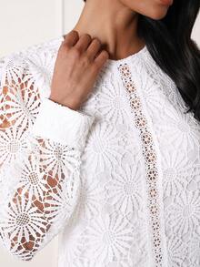 Lilora Stylish White Round Neck Lace Blouse Women's Long Sleeve Regular Fit Top Wedding Summer Elegant - Apricot - View 1