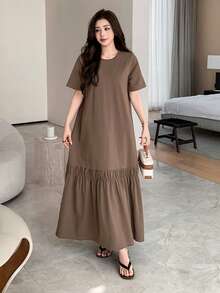 DAZY Loose Business Casual Style Fashion Office Wear T-Shirt Dress For Women, Spring/Summer Maxi Dress Sundress - Purple - View 5