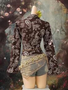 EgrlEra 女士时尚深V佩斯利印花衬衫 - 彩色 - 查看 2