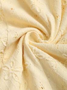 Sweetra 新款镂空串珠提花面料优雅通勤时尚船领荷叶边下摆黄色连衣裙，女款 - 黃色 - 查看 3