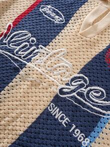 ROMWE MEN Prep Men's Color Block Letter & Number Print Casual Versatile Daily Wear Knit Short Sleeve Top - Multicolor - View 4