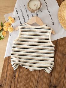 LMoss Kids Young Girl Versatile Knit Striped Crew Neck Fitted Camisole - Multicolor - View 2