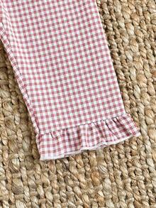 SHEIN 2pcs Baby Girls' Pink Plaid Cardigan Set, Comfortable Loose Fit With Ruffle Hem Design, Cute & Casual Outfit - Hot Pink - View 7