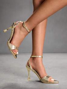 CUCCOO SZL Women's Buckle Design Fashion Daily Wear High Heel Sandals Prom Heels Summer Shoes - Gold - View 2