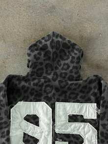 Glimmora Retro Street Fashion Leopard Print Zipper Sweatshirt - Multicolor - View 4