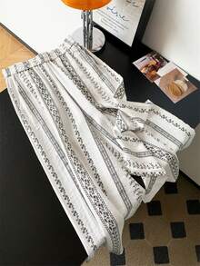 Franclia 女士复古宽松亚麻阔腿裤，休闲版型，2026 新款 - 米色 - 查看 2