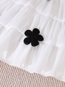 SHEIN Vintaside Kids 女宝宝可爱蝴蝶结吊带连衣裙，夏季 - 黑與白 - 查看 6