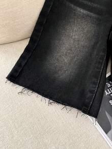 SHEIN Quần jeans ống rộng lửng dáng suông, thời trang thường ngày, phong cách đường phố, dành cho bé trai, mùa hè. - màu đen - Xem 9