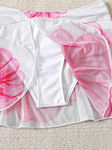 SHEIN Tween Girl Floral Print Halter Neck Swimwear Set, Beach Vacation - Multicolor - View 7