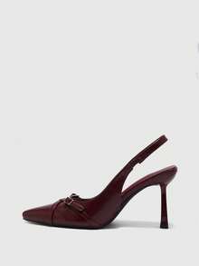 CUCCOO BIZCHIC Women's Wine Red Butterfly Decor High Heel Shoes With Ankle Strap, Suitable For Work Spring Shoes Spring Break Easter For Christmas - Burgundy PU material - View 10