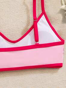 少女碎花荷叶边泳衣套装，含罩衫和迷你裙，夏季假日 - 粉色 - 查看 5